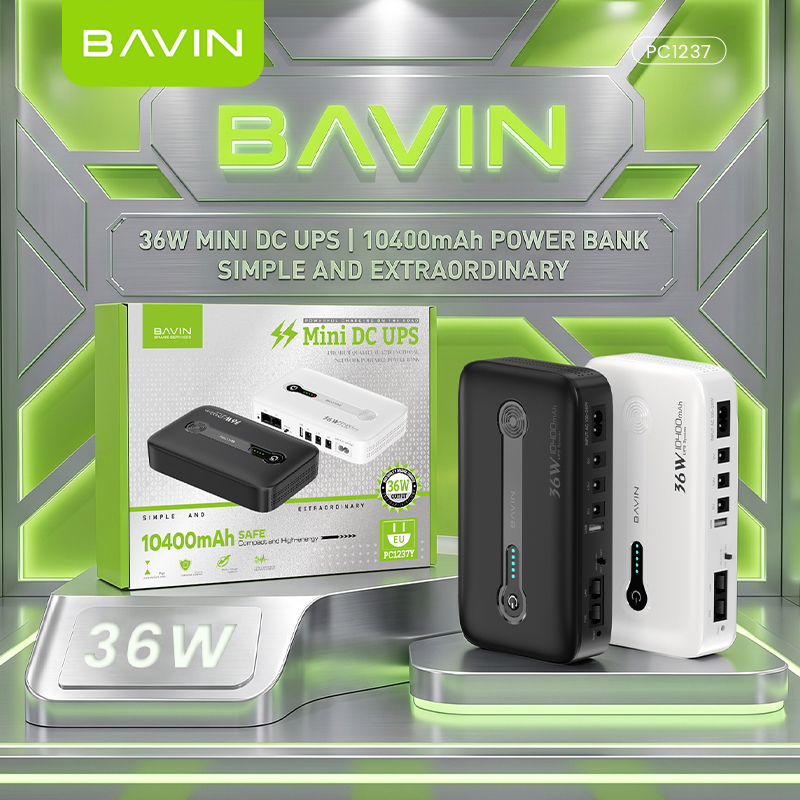 BAVIN PC1236 18W 8800mAh / 36W 10400mAh Mini DC UPS Battery Backup Powerbank for WiFi Router , CCTV