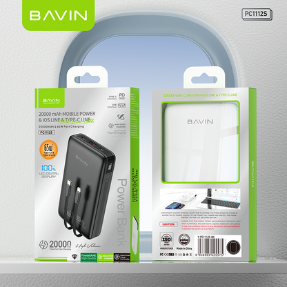 BAVIN PC1112S 20000mAh / 25000mAh 100W Fast Charging Powerbank w/ Built-in Cables, Supports Phones & Laptop