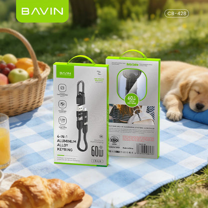 BAVIN CB428 4-in-1 Mini 60W PD Fast Charging Data Cable Keyring Multi-function for iPhone &Android Devices