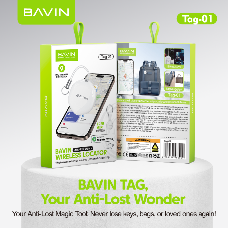 BAVIN C-TAG-01 Smart Wireless Bluetooth Tracker Tag for iPhone Users | Find My Device, Locator Keys, Pets & Vehicles