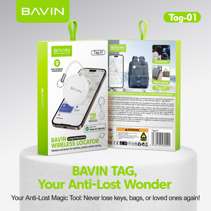BAVIN C-TAG-01 Smart Wireless Bluetooth Tracker Tag for iPhone Users | Find My Device, Locator Keys, Pets & Vehicles