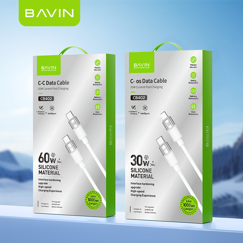 BAVIN CB402 60W/30W PD Fast Charging Liquid Silicone & Data Transfer Cable w/ 1m Type-C to Type-C / Type-C to iPhone