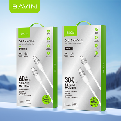 BAVIN CB402 60W/30W PD Fast Charging Liquid Silicone & Data Transfer Cable w/ 1m Type-C to Type-C / Type-C to iPhone