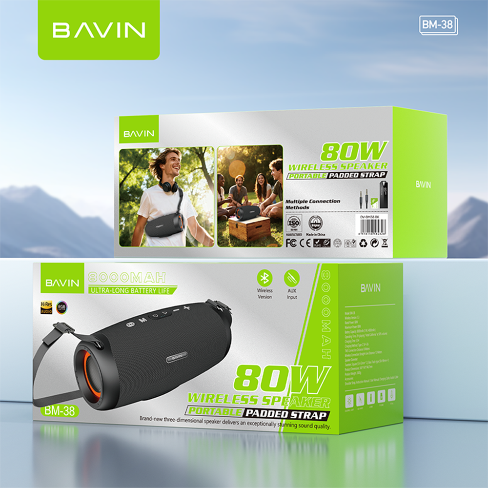 BAVIN BM38 Portable Party Bluetooth 5.3 Wireless Speaker w/ RGB Lights & 80W Powerful Sound