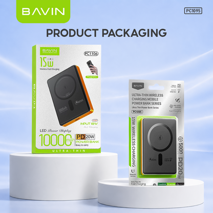 BAVIN PC1095 / PC1106 10000mAh 15W Ultra Thin Fast Charging Wireless Powerbank w/ Free Magnetic Ring
