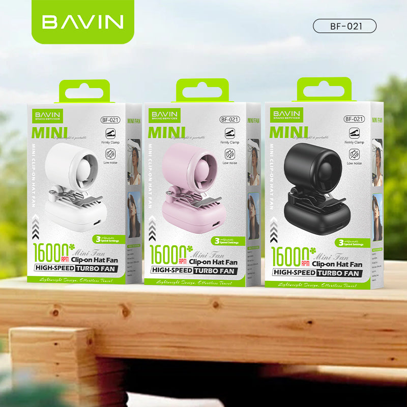 BAVIN BF021 Portable Clip Fan 1200mAh Rechargeable Desk Fan w/High Speed 16000RPM+3 SpeedStrong Wind