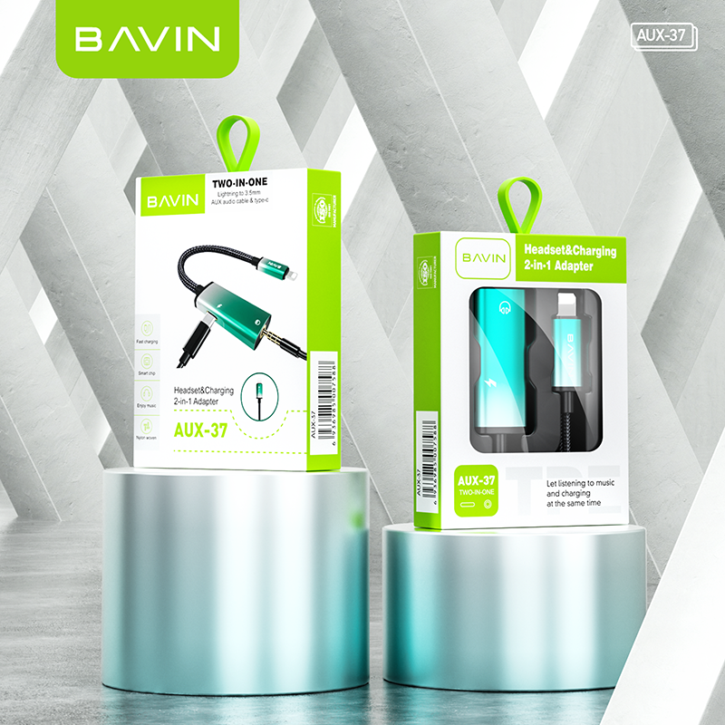 BAVIN AUX37 2-in-1 AUX Earphone Adapter iPhone to 3.5mm w/ Charging Port, Aluminum Alloy, Plug & Play