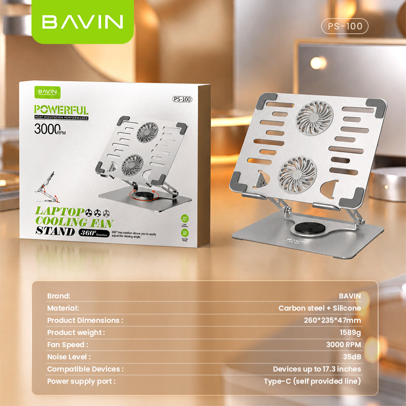 BAVIN PS100 Laptop Stand 360 Rotating Adjustable Angled Metal Holder With Fan Aluminum Alloy Holder