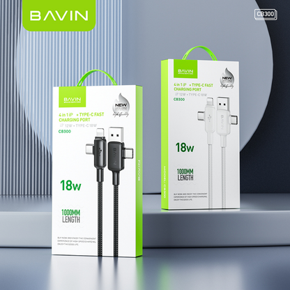 BAVIN CB300 4 in 1 PD 12W + Type-C 18W Fast Charging Data Cable Nylon Braid Data Transfer for Phones