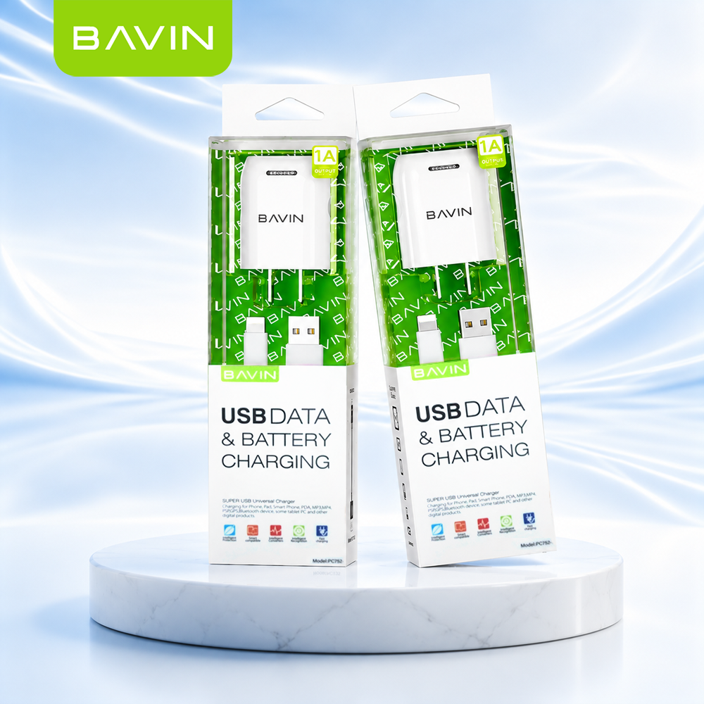 BAVIN PC752 Mini Wall Charger Overcharging Protection Quick Charge w/ USB Cable for Micro/iPhone/Type-C