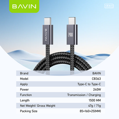 BAVIN U-CB363-CC 240W Super Fast Charging Nylon Braided Cable