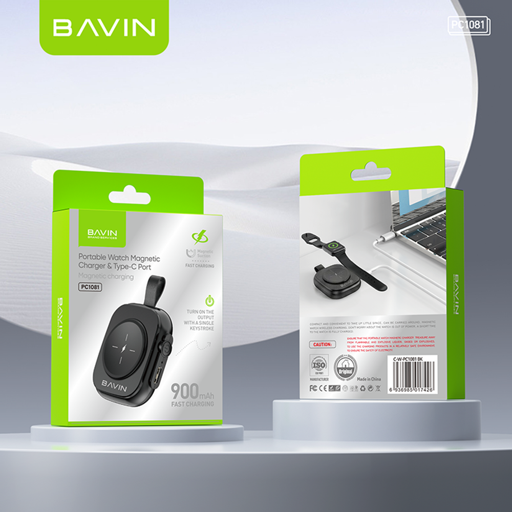 BAVIN PC1081 Portable Travel Wireless Magnetic Charger Power Bank 900mAh for iPhone Watch 8 7 6 5 4 3