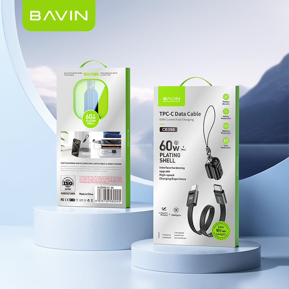 BAVIN U-CB396 60W PD Mini Fast Charging Lanyard Data Cable Type-C to Type-C & Type-C to iPh for Phone & Powerbank