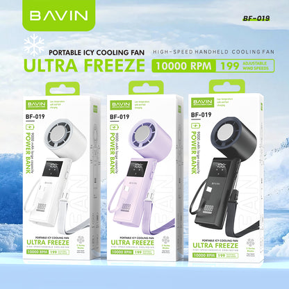 BAVIN BF019 Foldable Ultra Quiet Ice Cooling Handheld Fan 199-Speed w/ 9000mAh Powerbank + Flashlight