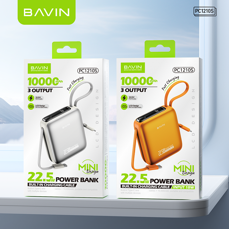 BAVIN PC1210S 2in1 10000mAh 22.5W Fast Charging Mini Powerbank Built-in Dual Cable Compact & Portable