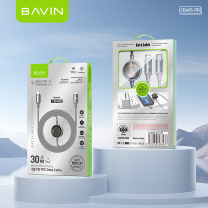 BAVIN CB405 60W 2-in-1 Magnetic Charging Cable Fast Charge & 1m Data Cable w/ 3W Smartwatch Magnetic Charger