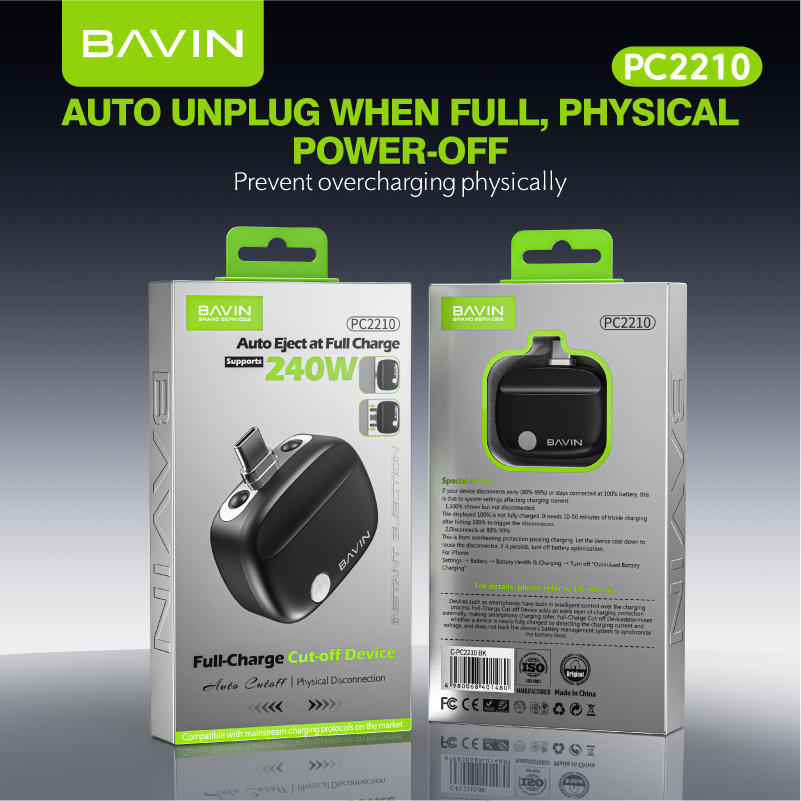 BAVIN PC2210 240W Fast Charging Type-C AI Smart Auto Cut Off Adapter for Laptops,iP & Android Phones