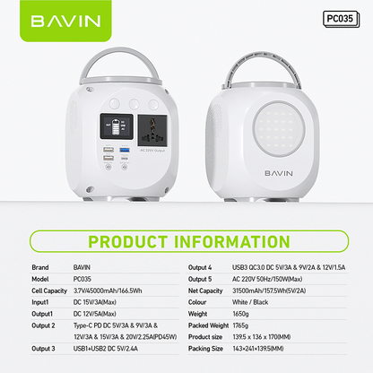 BAVIN Y-PC035 150W Emergency Power Supply for Outdoor/ Travel & Camping