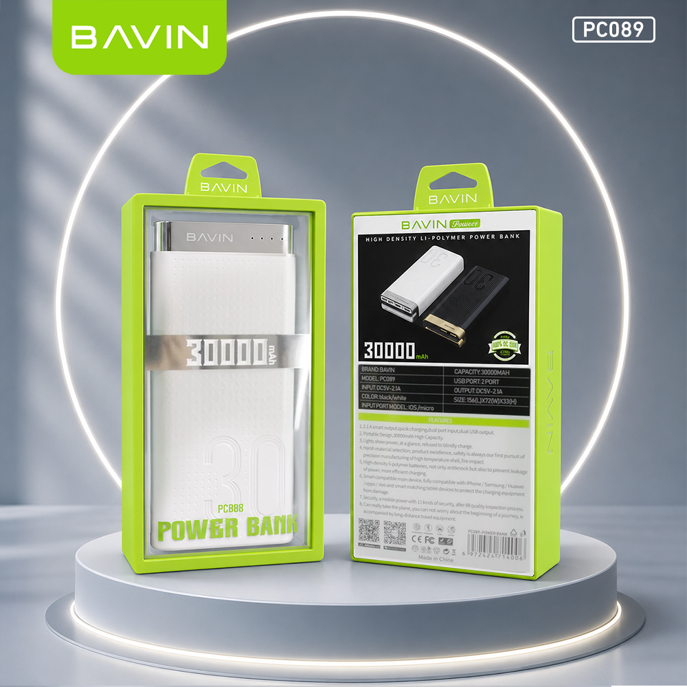 BAVIN PC089 30000mAh Large Capacity Powerbank w/ Flashlight / Micro & Type-C Input / 2x USB Output