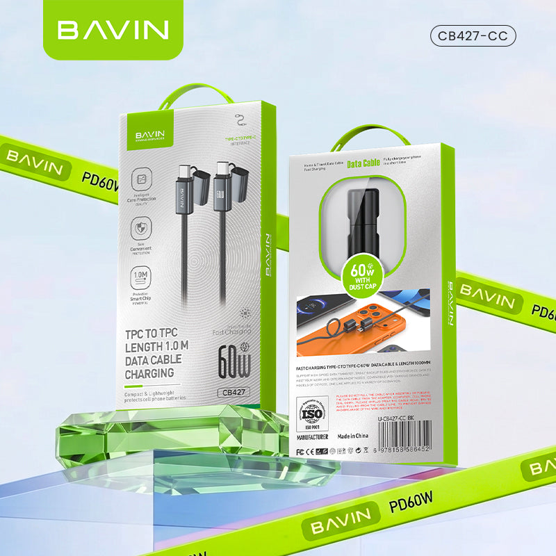 BAVIN CB427 Portable 1m 60W PD Fast Charging Magnetic Type-C Data Cable Braided for iPhone 17, Android