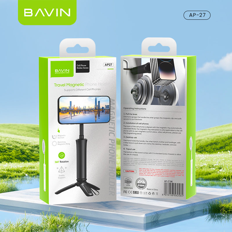 BAVIN P27 Magnetic Phone Holder Stand w/ Adjustable Bracket w/ Selfie Stick for Live , Video Calls & Mobile Phones