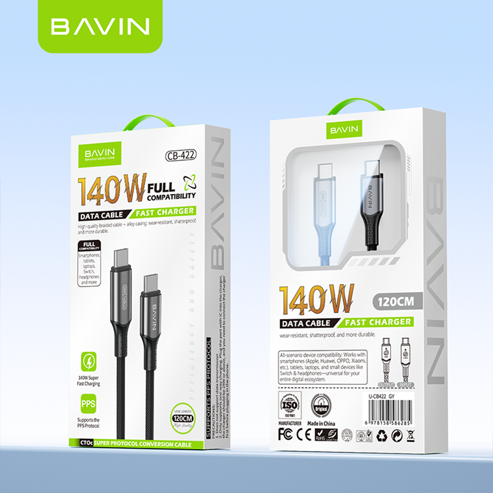 BAVIN CB422 140W PD 3.1 USB-C to USB-C Fast Charging Cable 1.2m Braided+PPS For Phone/Tablet/Laptop