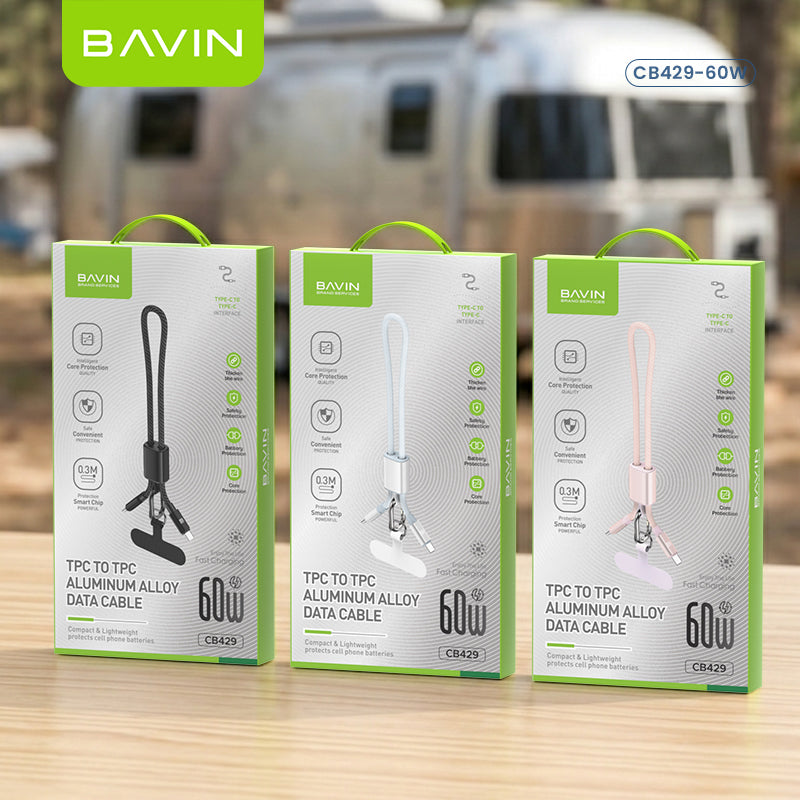 BAVIN CB429 2in1 Portable Fast Charging 60W PD Type-C Data Cable w/ Phone Lanyard for iPhone 17, Android