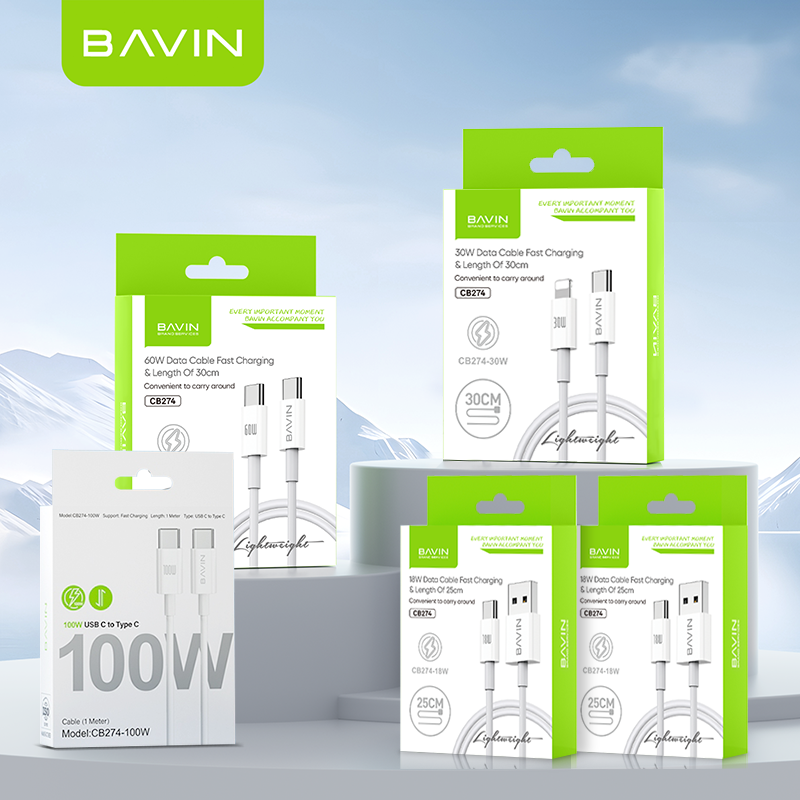 BAVIN U-CB274 100W Fast Charging Type-C Cable for Laptop & iPh 16 25cm / 30cm / 1m Data Transfer TPU Wire