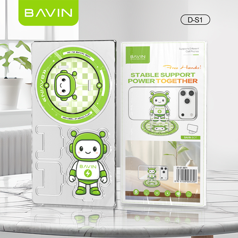 BAVIN Phone Stand Acrylic Transparent Robot Design Holder for Desk Compatible for Smartphones