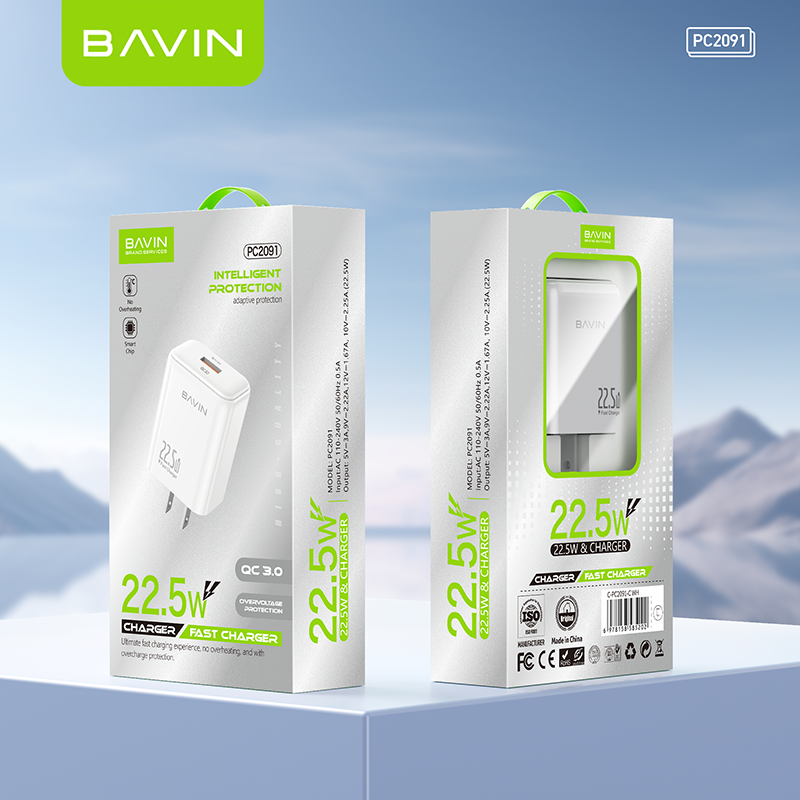 BAVIN PC2091 22.5W PD Fast Charging Charger Adapter USB Port &1 Meter Cable for Micro / Type-C /iPhone