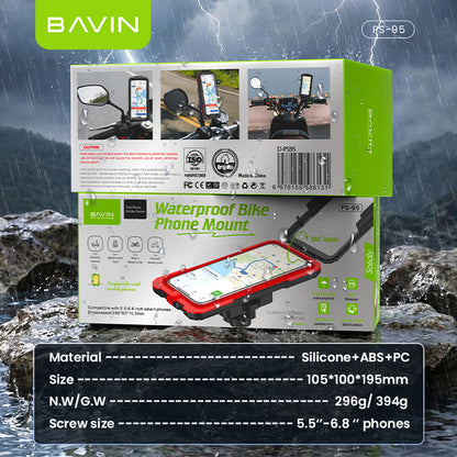 BAVIN PS95 Adjustable Waterproof Motorcycle Bike Phone Holder with 360° Rotation, Anti-Collision