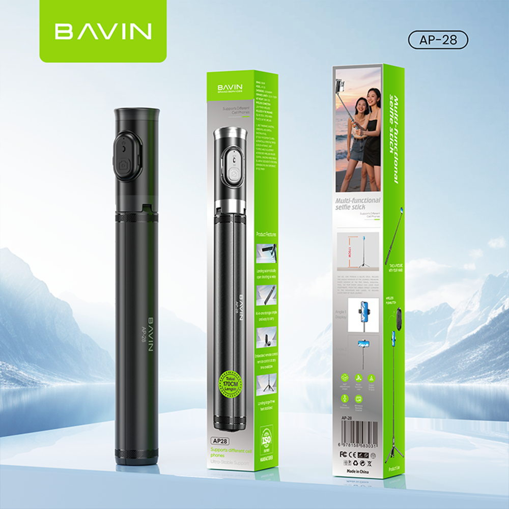 BAVIN P28 Multifunctional Bluetooth Selfie Stick w/ Wireless Remote, Adjustable Phone Stand, Portable Travel Tripod for Smartphones