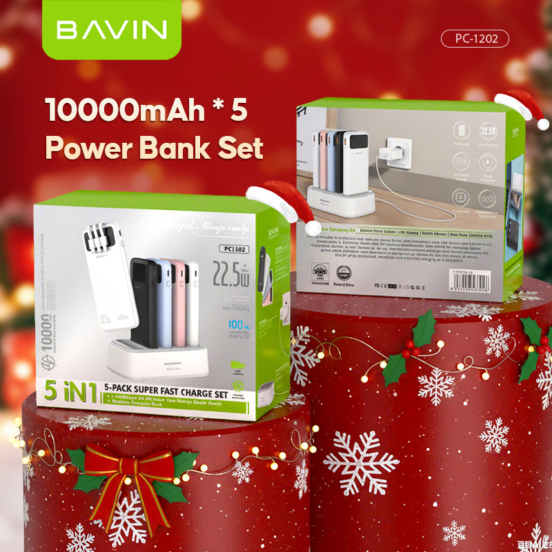 ( Christmas Gift ) BAVIN PC1202 10000mAh 5-in-1 Home Powerbank Set 22.5W Fast Charging w/ 45W PD Adapter + 60W Cable