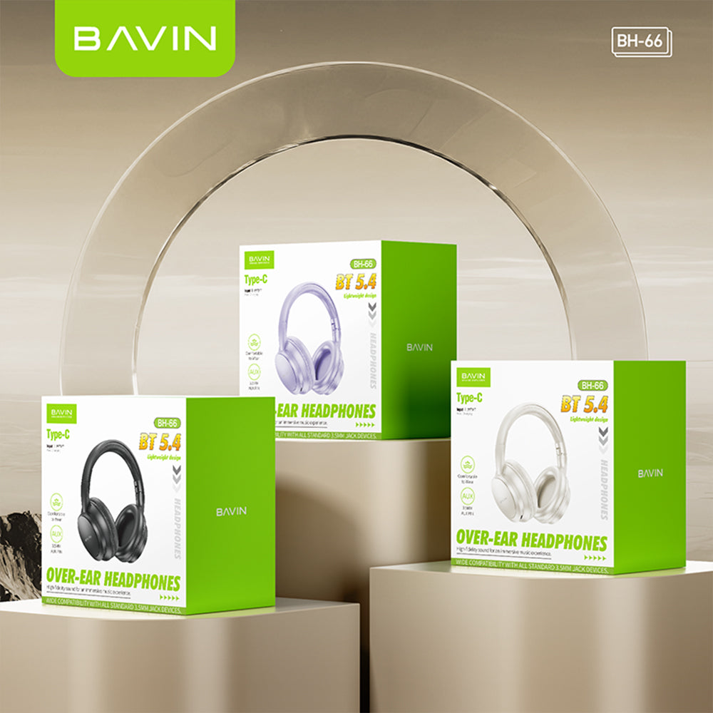 BAVIN HB-BH66 Wireless Bluetooth 5.4 Headphones HiFi Stereo Sound, Foldable & Adjustable Design w/ 3.5mm Audio Jack Support