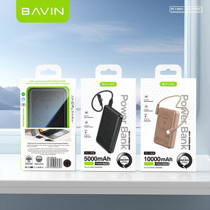 BAVIN Y-PC1189 5000mAh / 10000mAh Portable Magnetic Wireless Powerbank w/ Foldable Stand & 22.5W Fast Charging Data Cable