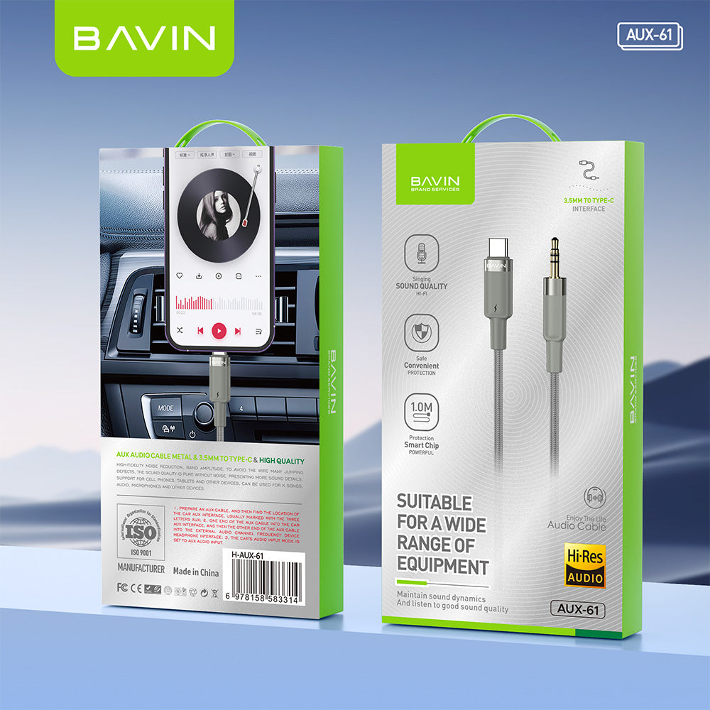 BAVIN AUX60/AUX61 1M Hi-Res Type-C / iPhone to 3.5mm AUX Audio Cable Male to Male for Headphone Headset