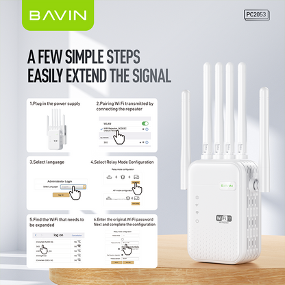 BAVIN C-PC2053 Wireless WiFi Repeater & Signal Extender (2.4G/5G, Up to 1200Mbps)