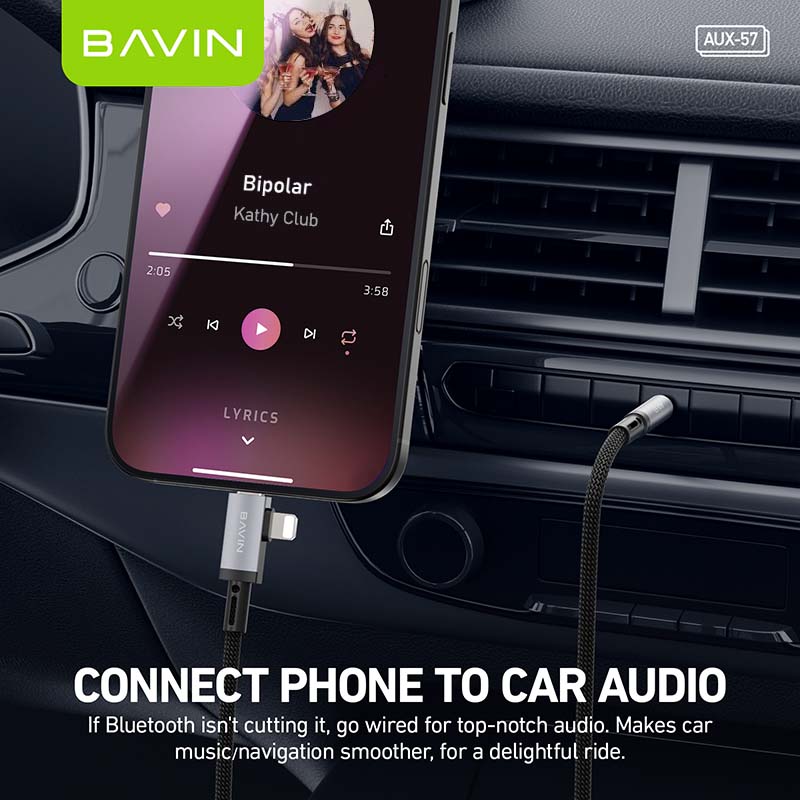 BAVIN H-AUX57 2 in 1 Hi-Fi Aux Cable 1 Meter for Type-C & iPhone to 3.5mm
