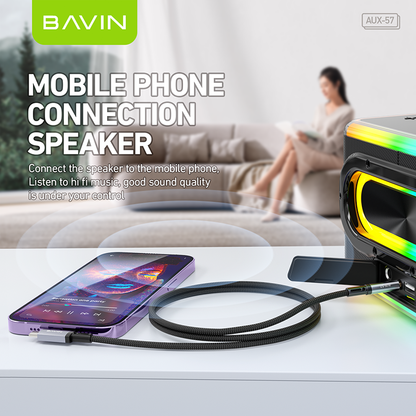 BAVIN H-AUX57 2 in 1 Hi-Fi Aux Cable 1 Meter for Type-C & iPhone to 3.5mm