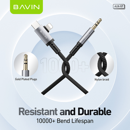 BAVIN H-AUX57 2 in 1 Hi-Fi Aux Cable 1 Meter for Type-C & iPhone to 3.5mm