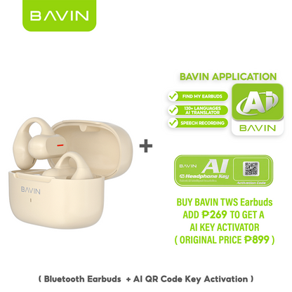 BAVIN HB-BA-63 HiFi Open-Ear TWS Bluetooth Earbuds w/ Mic, Long Battery, AI Assistant & Real-Time Translation