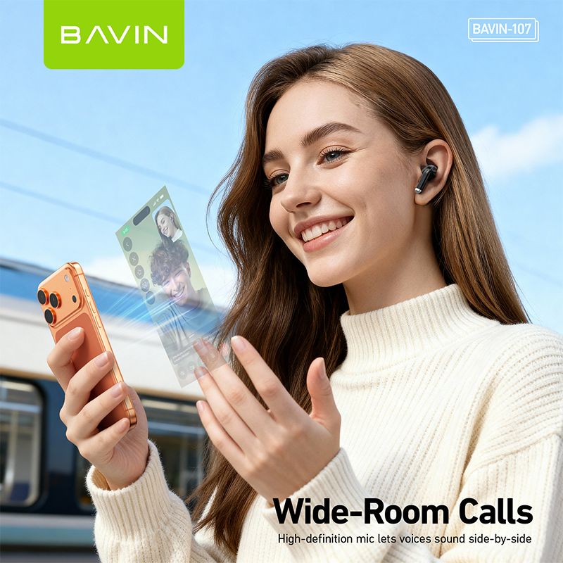 【Christmas Gift】BAVIN BA107 Mini Wireless Bluetooth 5.4 Earphones Hi-Fi In-Ear Wear Leather-Style