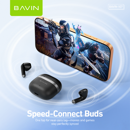 【Christmas Gift】BAVIN BA107 Mini Wireless Bluetooth 5.4 Earphones Hi-Fi In-Ear Wear Leather-Style