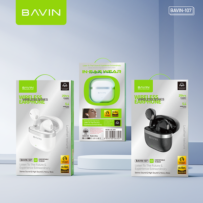 【Christmas Gift】BAVIN BA107 Mini Wireless Bluetooth 5.4 Earphones Hi-Fi In-Ear Wear Leather-Style
