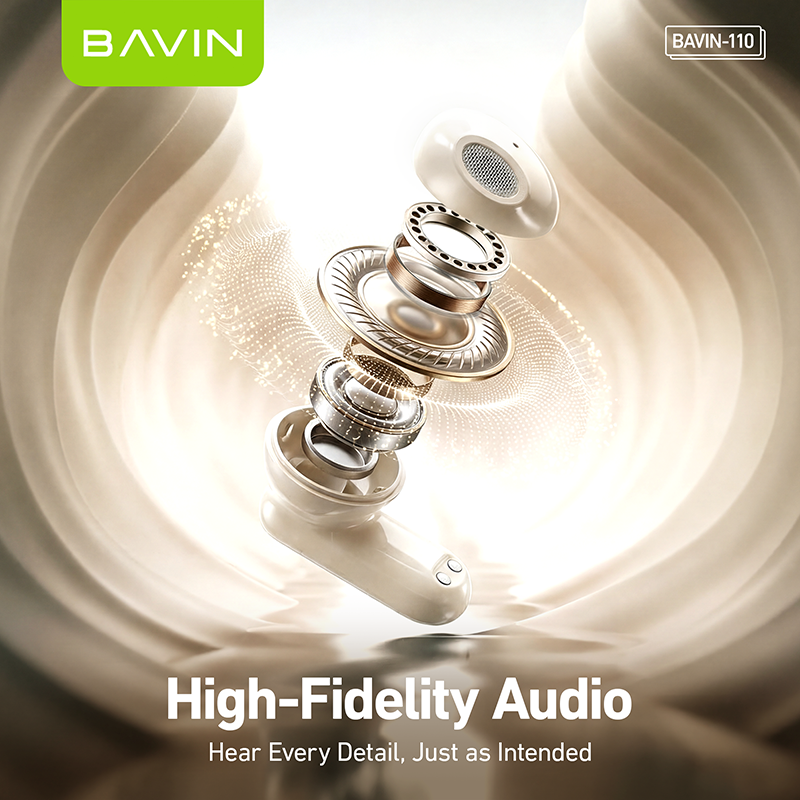 BAVIN BA110 2-in-1 TWS Hi-Res Audio Wireless Bluetooth Semi-in-ear + In-ear Earbuds | Smart LED Display