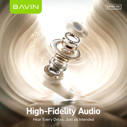 BAVIN BA110 2-in-1 TWS Hi-Res Audio Wireless Bluetooth Semi-in-ear + In-ear Earbuds | Smart LED Display