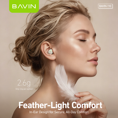 BAVIN BA110 2-in-1 TWS Hi-Res Audio Wireless Bluetooth Semi-in-ear + In-ear Earbuds | Smart LED Display