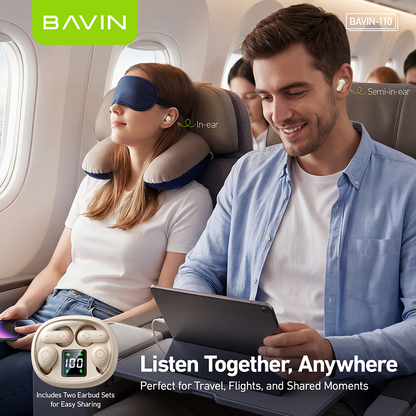BAVIN BA110 2-in-1 TWS Hi-Res Audio Wireless Bluetooth Semi-in-ear + In-ear Earbuds | Smart LED Display