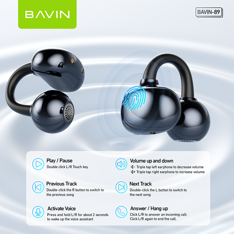 BAVIN HB-BA-89 TWS Ear Clip Bluetooth Earbuds Comfortable Silicone Cli