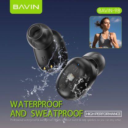 BAVIN HB-BA-98 HiFi Audio Bluetooth Wireless TWS Earbuds w/ Lightweight & Sweatproof